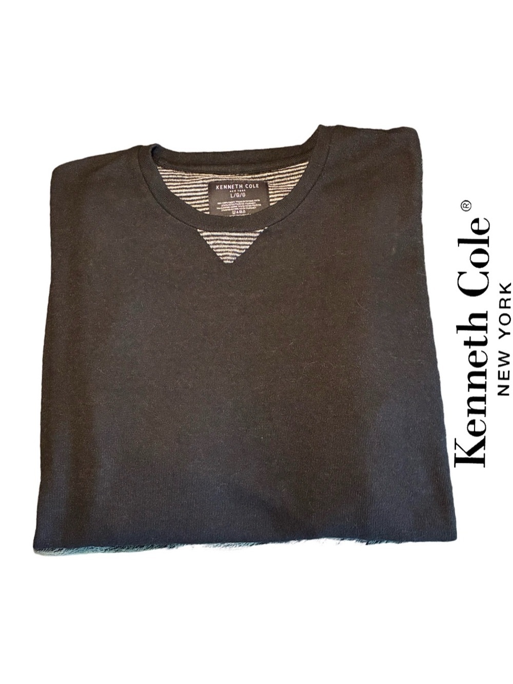 Kenneth Cole New York Men's Black Crewneck Pullover Sweater w/Striped Detailing